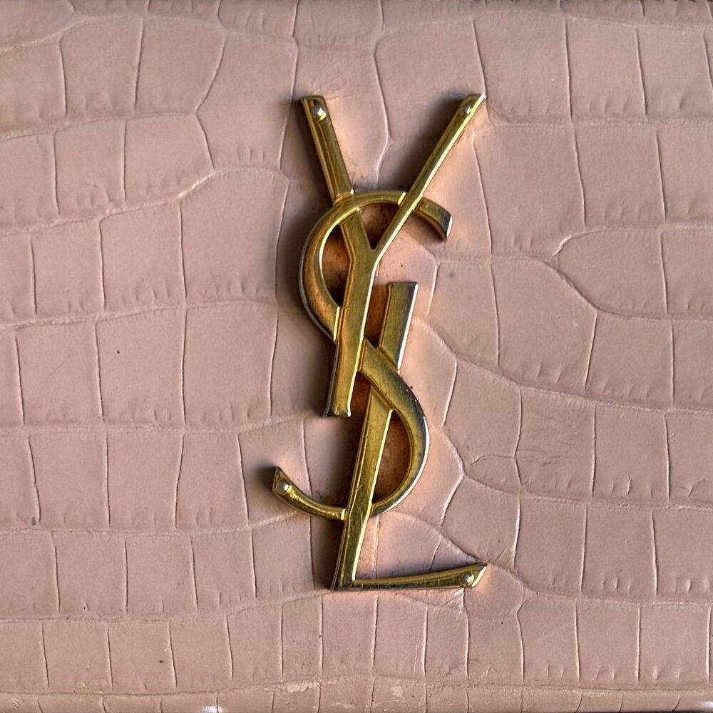 YSL Saint Laurent Monogram Croc-Embossed Zip Around Wallet Blush - Picture 2 of 13